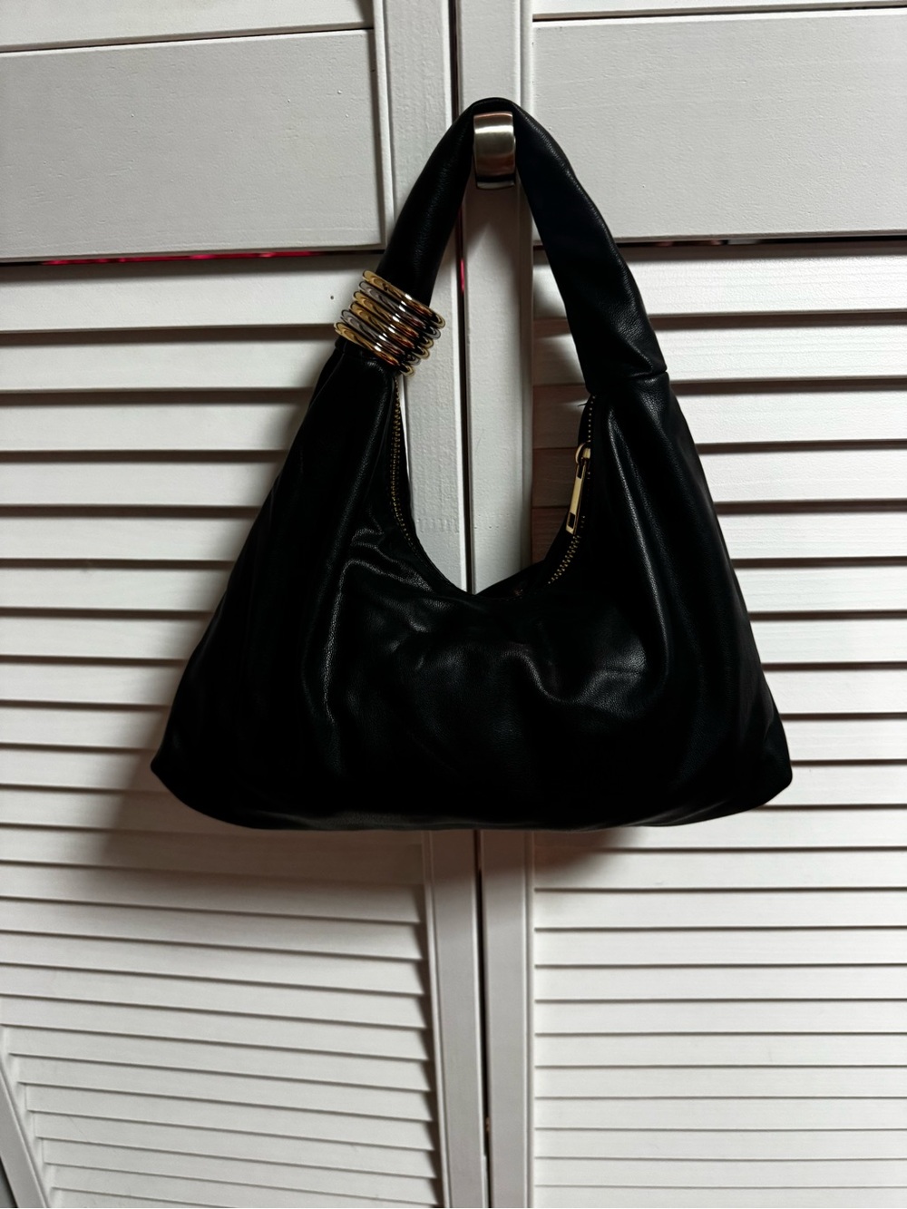 a new day Black Shoulder Hobo Bag with Gold Ring Detail